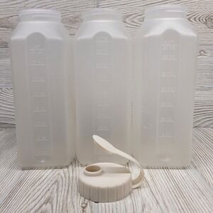 3 Rubbermaid Mixing Bottles 32oz Juice Storage Drink Clear Plastic 1 Lid Vtg